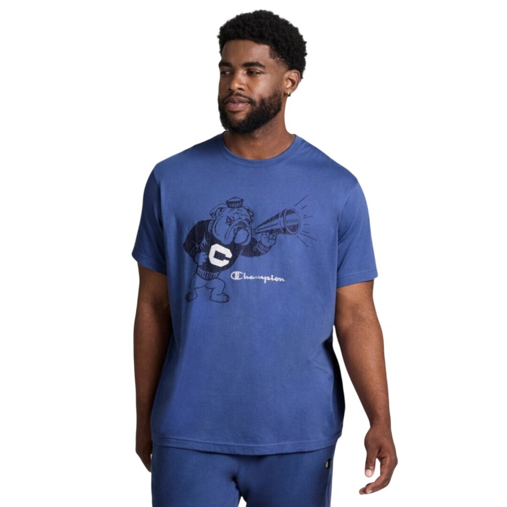 Champion Men's Blue Bulldog Mascot Graphic Crewneck T Shirt Size XS